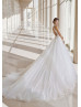 Elegant White Lace Dotted Tulle Keyhole Back Wedding Dress